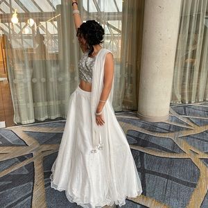 Silver & gray sparkly lengha